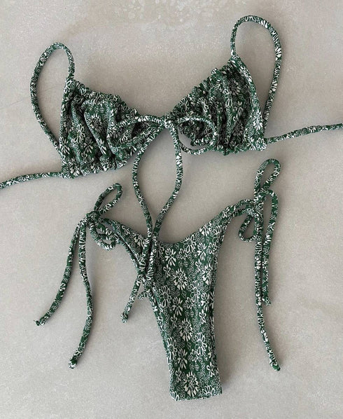 Women's Split Bikini Solid Color Strappy Swimsuit